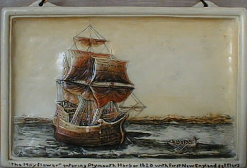 Print - The Mayflower entering Plymouth USA